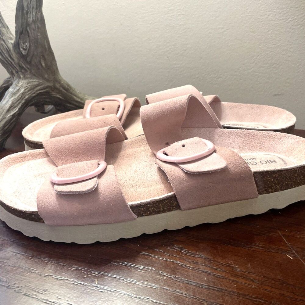 Bio Green Women’s Sz 9 EU 40 Pink Suede Double Buckle Strap Memory Foam Sandals - Picture 2 of 8